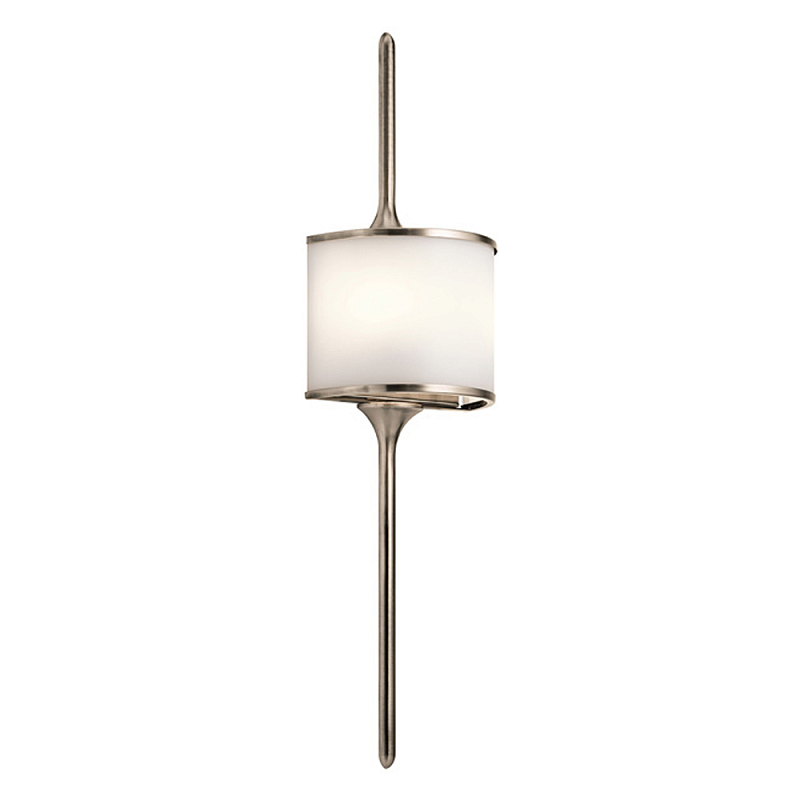 Бра вертикальное с белым полукруглым плафоном и длинным стержнем L Kichler Хром Белый Латунь Серебряный в Екатеринбурге | Loft Concept 