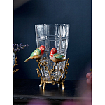 Ваза стеклянная прозрачная с бронзовым основанием в виде ветвей и фарфоровыми птичками Eden Garden варинант исполнения - 3 | Loft Concept в Екатеринбурге