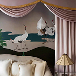 Обои ручная роспись Tsuro Cranes Original colourway on Tarnished Silver gilded paper варинант исполнения - 2 | Loft Concept в Екатеринбурге