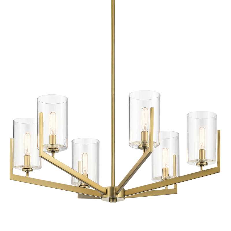 Люстра с 6-ю прозрачными цилиндрическими плафонами Kichler Латунь Прозрачное Стекло Никель в Екатеринбурге | Loft Concept 