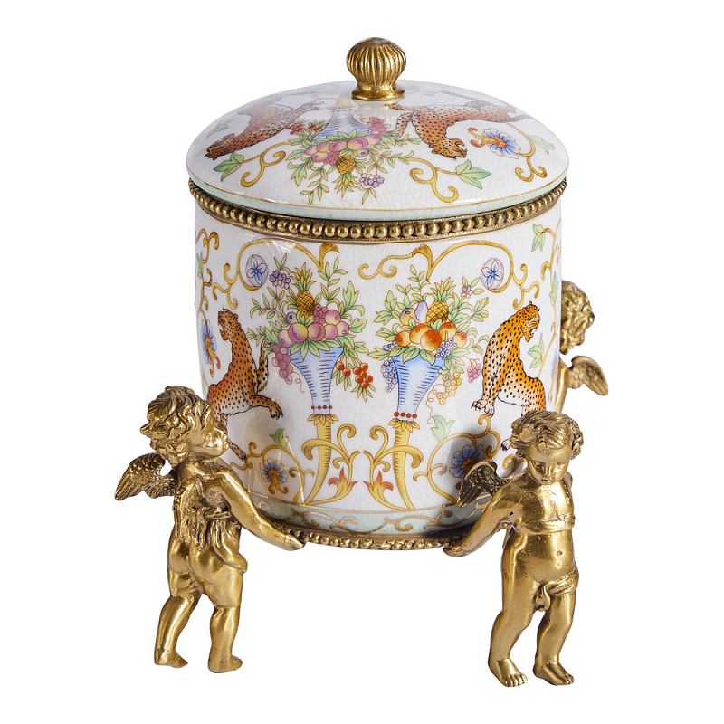 Шкатулка на ангелах из фарфора с бронзовыми элементам Eden Garden Бронза Мульти в Екатеринбурге | Loft Concept 