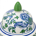 Ваза с крышкой и зелено-голубым рисунком на белом фоне 51 см Blue & White Ornament варинант исполнения - 3 | Loft Concept в Екатеринбурге