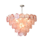 Люстра с каскадом из круглых розовых стеклянных дисков Pink Light Waterfall варинант исполнения - 4 | Loft Concept в Екатеринбурге