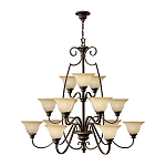 Люстра трехъярусная бронзового цвета с 15-ю кремовыми плафонами в форме чаш Hinkley варинант исполнения - 2 | Loft Concept в Екатеринбурге