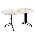 Обеденный стол с прямоугольной столешницей из стекла на черных металлических ножках White Marble варинант исполнения - 1 | Loft Concept в Екатеринбурге