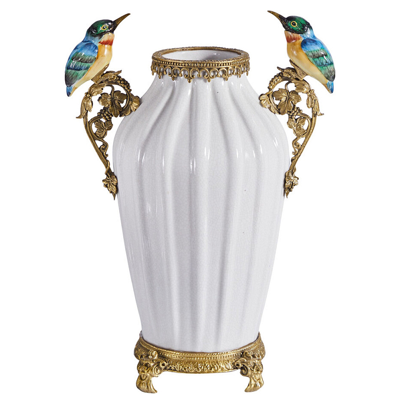 Ваза белого цвета из фарфора с птичкми White Garden Белый Бронза Мульти в Екатеринбурге | Loft Concept 