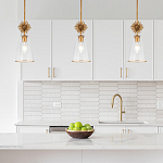 Подвесной светильник золотого цвета с колоколообразным стеклянным плафоном и декоративным элементом Elstead Lighting варинант исполнения - 9 | Loft Concept в Екатеринбурге