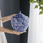 Ваза округлой формы с синей росписью и цветочным узором Blue & White Ornament варинант исполнения - 4 | Loft Concept в Екатеринбурге