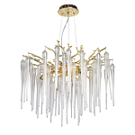 Люстра золотого цвета с декоративными ветками и длинными прозрачными стеклянными подвесами в форме сосулек Droplet Chandelier варинант исполнения - 2 | Loft Concept в Екатеринбурге