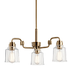 Люстра цвета латунь с 3-мя прозрачными стеклянными плафонами Kichler варинант исполнения - 1 | Loft Concept в Екатеринбурге
