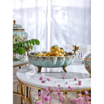 Чаша из голубого фарфора на бронзовых ножках с рисунком цветов и фигурками стрекоз Blue Garden варинант исполнения - 2 | Loft Concept в Екатеринбурге