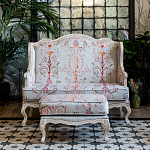 Двухместный диван из массива бука серый с растительным орнаментом Raffael Blue Grey Sofa варинант исполнения - 8 | Loft Concept в Екатеринбурге