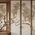 Обои с вышивкой ручной работы Deco Wisteria ﻿Midas colourway on Liso Pearl wool sateen варинант исполнения - 3 | Loft Concept в Екатеринбурге