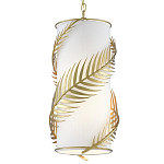 Подвесной светильник с каркасом в виде пальмовых листьев и белым тканевым абажуром Lustery Gold варинант исполнения - 3 | Loft Concept в Екатеринбурге
