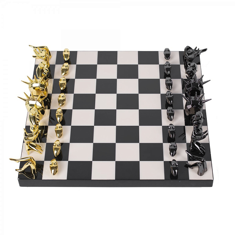 Шахматы Kelly Wearstler Dichotomy Chess Set Черный Белый Глянцевое золото в Екатеринбурге | Loft Concept 