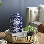 Ваза прямоугольной формы с крышкой и геометрическим узором в сине-белых цветах Blue & White Ornament  варинант исполнения - 7 | Loft Concept в Екатеринбурге