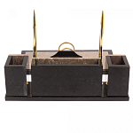 Настольный письменный набор из бежевого мрамора с часами и гербом Marble Accessory варинант исполнения - 3 | Loft Concept в Екатеринбурге