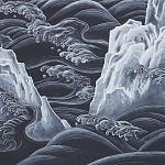 Обои ручная роспись Matsushima Waves Roka on Edo Night painted silk варинант исполнения - 2 | Loft Concept в Екатеринбурге