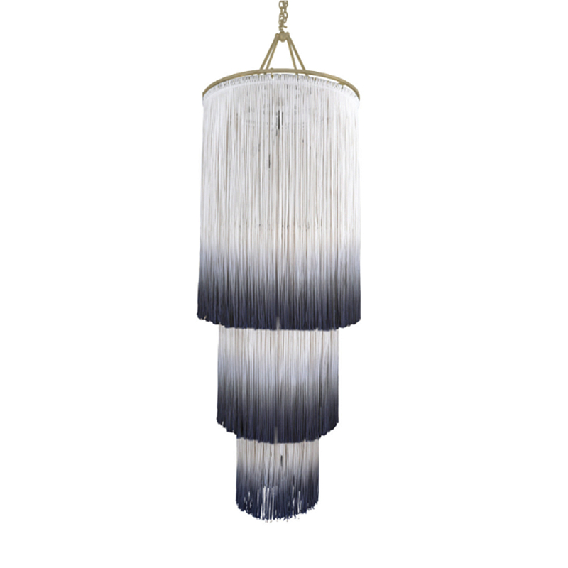 Люстра круглая трехъярусная из бахромы Indigo Gradient Braided Fringe Синий Белый Люстра круглая трехъярусная из бахромы Indigo Gradient Braided Fringe Синий Белый в Екатеринбурге | Loft Concept