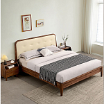 Кровать двуспальная с каркасом из дерева и мягким изголовьем Moon Walnut Bed варинант исполнения - 8 | Loft Concept в Екатеринбурге