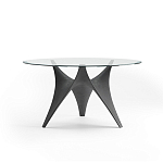 Дизайнерский круглый обеденный стол стеклянный с фигурным подстольем из цемента ARC Dining Table варинант исполнения - 8 | Loft Concept в Екатеринбурге