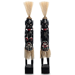 Комплект из 2-х деревянных статуэток Asmat Straw Headdress Statuettes Black Turquoise варинант исполнения - 5 | Loft Concept в Екатеринбурге
