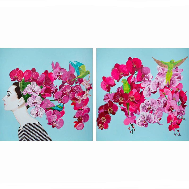 Картина Audrey Diptych With Orchids and Parrots Мульти Картина Audrey Diptych With Orchids and Parrots Мульти в Екатеринбурге | Loft Concept
