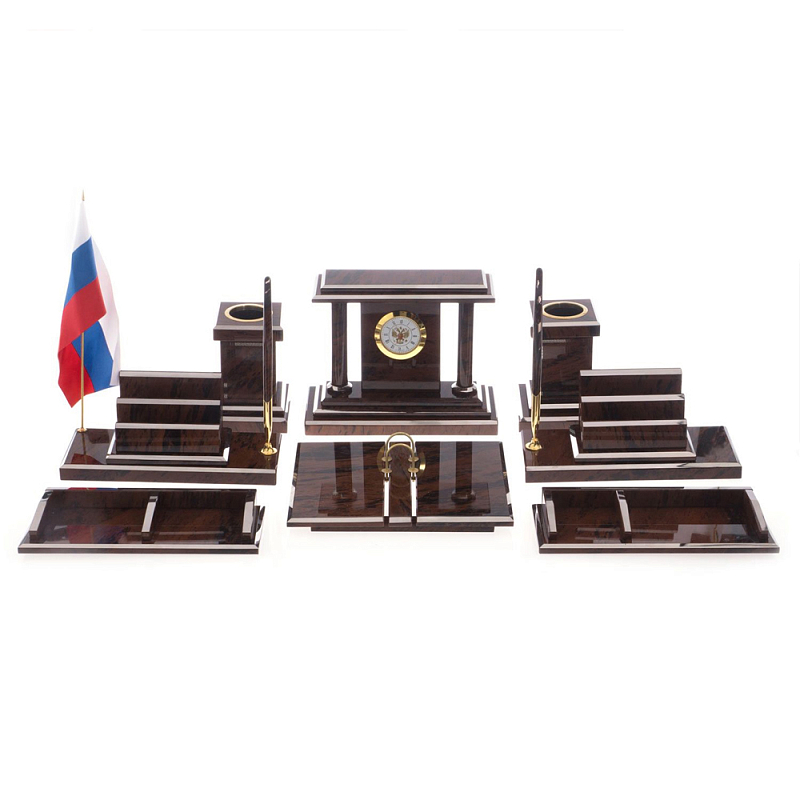 Настольный письменный набор из природного камня обсидиана Team leader Коричневый Бронза в Екатеринбурге | Loft Concept 