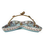 Блюдо из голубого фарфора с бронзовой ручкой в виде ветки Blue Garden варинант исполнения - 2 | Loft Concept в Екатеринбурге