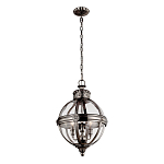 Подвесной светильник с прозрачным стеклянным плафоном в форме шара цвета никеля в индустриальном стиле на цепи 3 лампы Feiss варинант исполнения - 2 | Loft Concept в Екатеринбурге