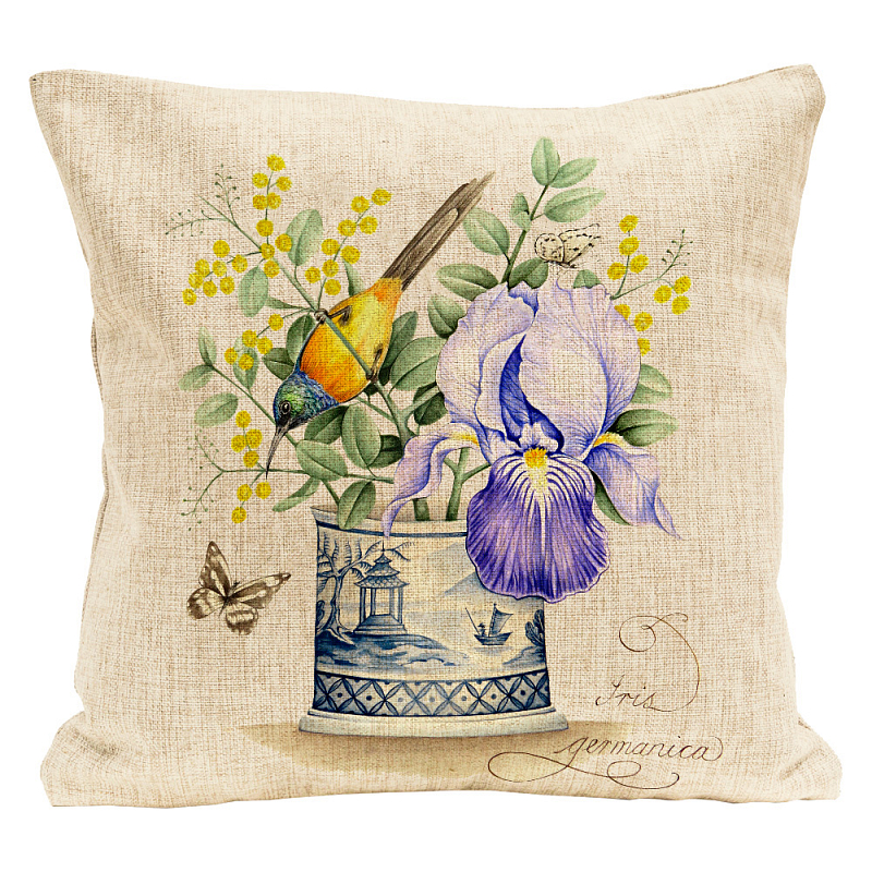 Декоративная подушка Blue Iris Pillow Мульти Бежевый Декоративная подушка Blue Iris Pillow Мульти Бежевый в Екатеринбурге | Loft Concept