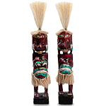 Комплект из 2-х деревянных статуэток Asmat Straw Headdress Statuettes Red Turquoise Tattoo варинант исполнения - 1 | Loft Concept в Екатеринбурге