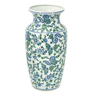 Ваза с зелено-голубым цветочным узором на белом фоне 61 см Blue & White Ornament