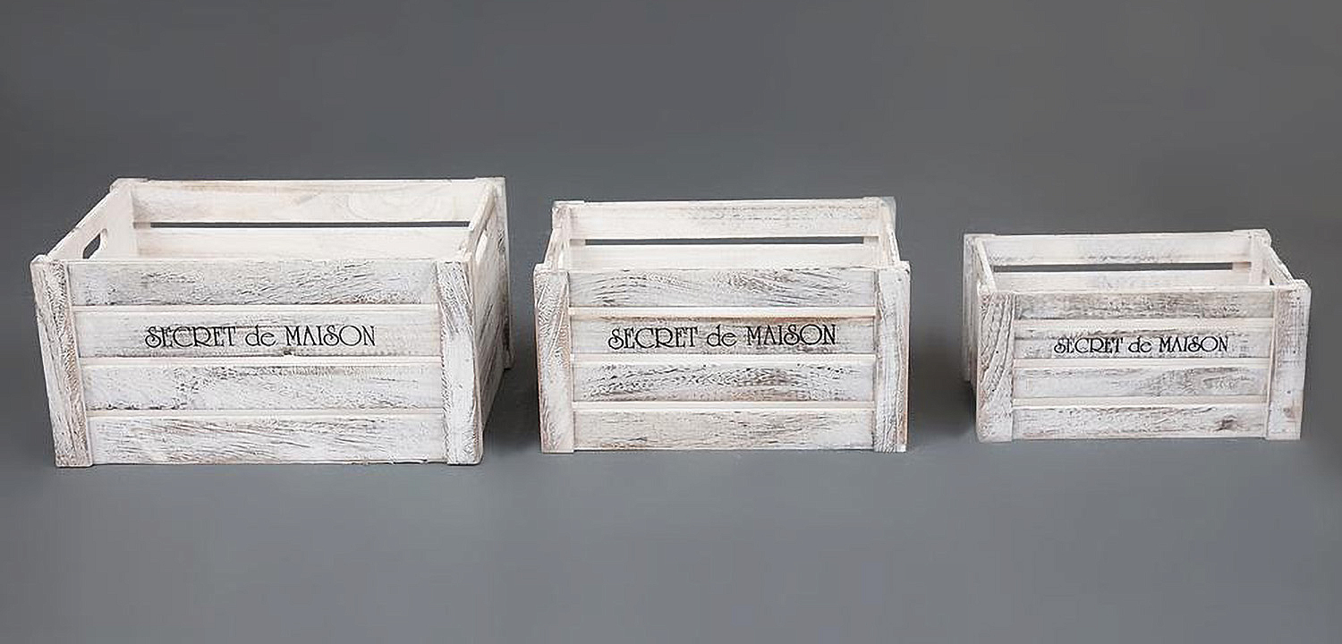Набор из трёх ящиков Set of three antique white boxes  - Loft-Concept в Екатеринбурге
