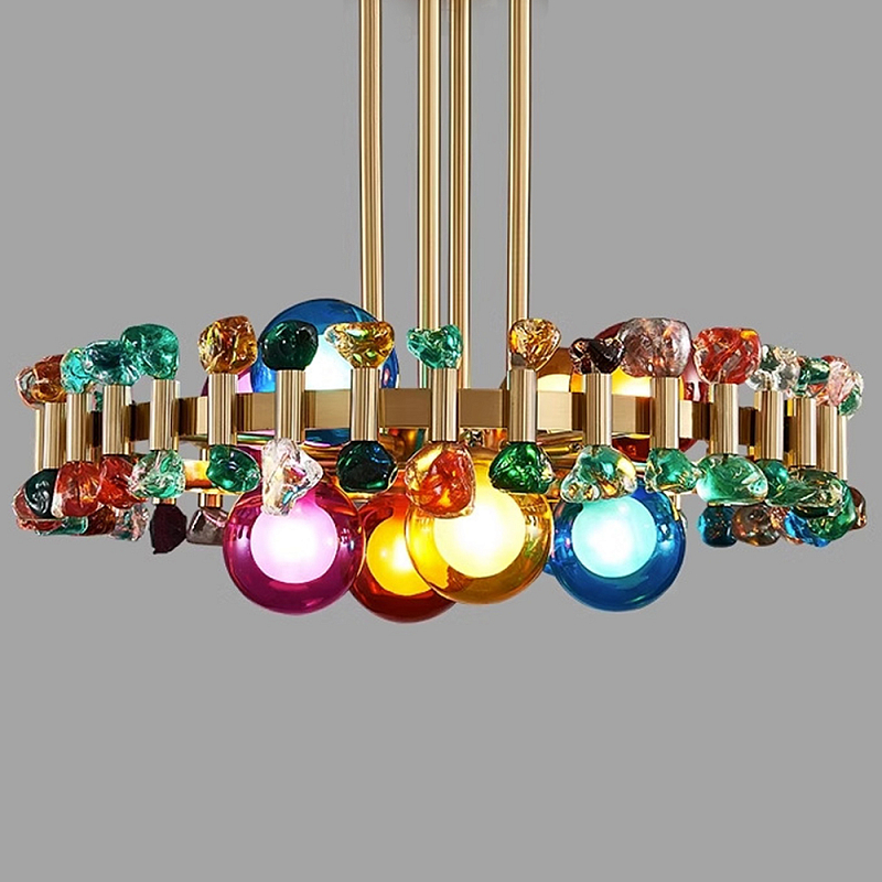 Люстра круглая золотистая с цветными плафонами Colorful Ball Candy Crystal Золотой Мульти Люстра круглая золотистая с цветными плафонами Colorful Ball Candy Crystal Золотой Мульти в Екатеринбурге | Loft Concept