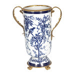 Ваза с бронзовыми ручками и синим цветочным узором Blue & White Ornament варинант исполнения - 1 | Loft Concept в Екатеринбурге