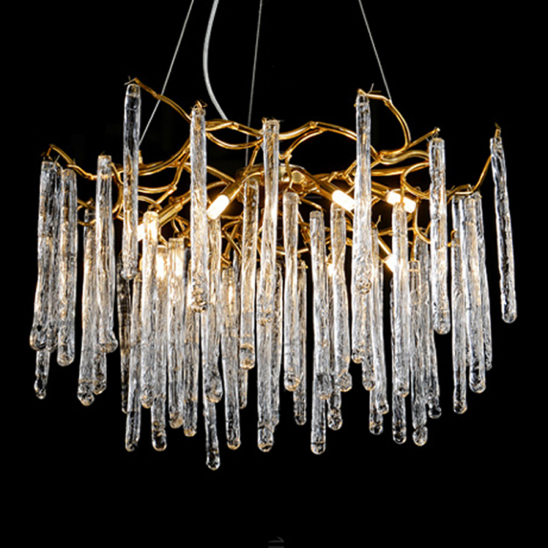 Люстра на подвесе с каркасом из металла и прозрачными подвесками из стекла Droplet Chandelier Золотой Прозрачный Люстра на подвесе с каркасом из металла и прозрачными подвесками из стекла Droplet Chandelier Золотой Прозрачный в Екатеринбурге | Loft Concept