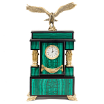 Часы настольные из натурального камня Малахит с декором в виде орла Eagle Stone Clock варинант исполнения - 1 | Loft Concept в Екатеринбурге