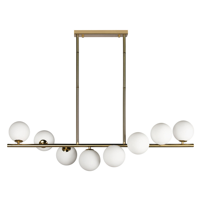 Люстра на штанге с 8-ю белыми шарообразными плафонами Bubble Chandelier Белый Золотой Люстра на штанге с 8-ю белыми шарообразными плафонами Bubble Chandelier Белый Золотой в Екатеринбурге | Loft Concept