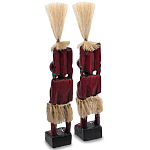 Комплект из 2-х деревянных статуэток Asmat Straw Headdress Statuettes Red Tattoo варинант исполнения - 2 | Loft Concept в Екатеринбурге