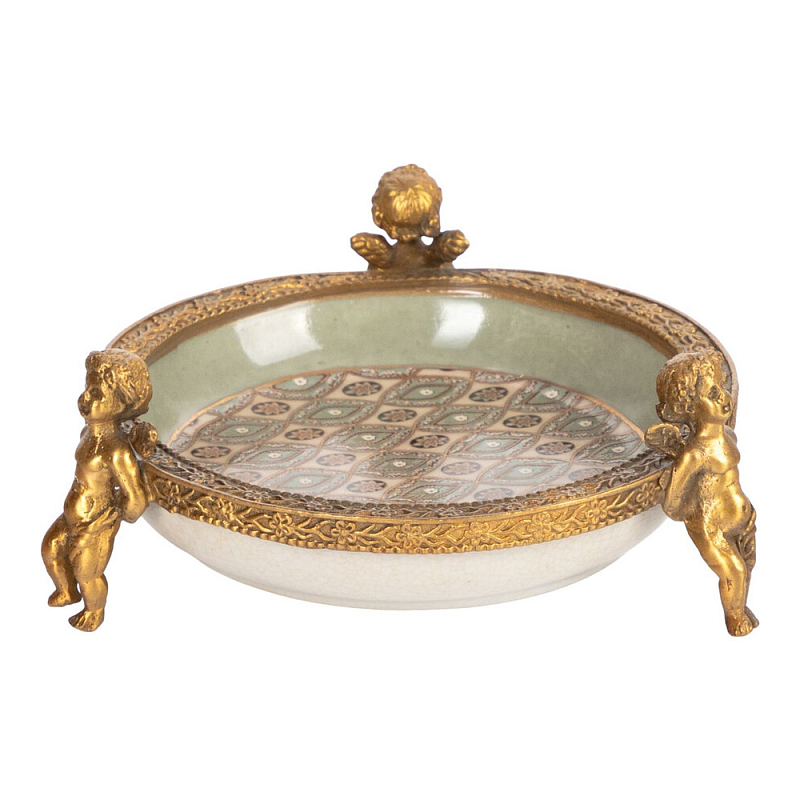 Чаша фарфоровая на бронзовых ножках в виде ангелов Porcelain Angels of Paradise Бронза в Екатеринбурге | Loft Concept 