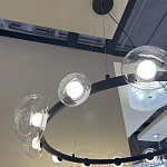 Люстра подвесная круглая с 12-ю прозрачными куполообразными плафонами и черным металлическим основанием Flos Wireline Lighting варинант исполнения - 6 | Loft Concept в Екатеринбурге