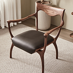 Стул деревянный с мягким сиденьем из коричневой натуральной кожи Moon Walnut Furniture варинант исполнения - 5 | Loft Concept в Екатеринбурге