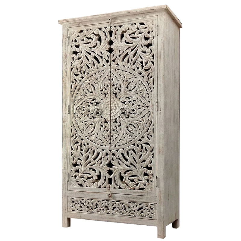 Шкаф с орнаментом ручная резьба из дерева Indian Antique Furniture  Серый в Екатеринбурге | Loft Concept 