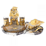 Икорница со стопками с декором "Рыбак с санями" с гравировкой на подставке из натуральных камней Агат Мрамор Decorative Cavair Dishes варинант исполнения - 1 | Loft Concept в Екатеринбурге