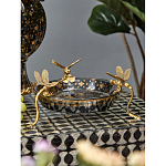 Блюдо черного цвета из фрафора на бронзовых ножках в виде стрекоз Eden Garden варинант исполнения - 3 | Loft Concept в Екатеринбурге