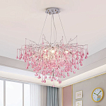 Люстра серебрянная с розовыми стеклянными подвесками в форме капель FAIRYTREE Light варинант исполнения - 1 | Loft Concept в Екатеринбурге