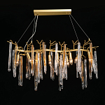 Люстра линейная золотого цвета с декоративными ветвями и длинными стеклянными подвесками в форме сосулек Droplet Chandelier варинант исполнения - 2 | Loft Concept в Екатеринбурге