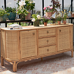 Длинный комод из ротанга с дверцами и ящиками Simone Rattan Chest of Drawers варинант исполнения - 8 | Loft Concept в Екатеринбурге