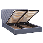 Кровать двуспальная серая с основанием из массива дерева с мягким изголовьем Velour Beds варинант исполнения - 2 | Loft Concept в Екатеринбурге